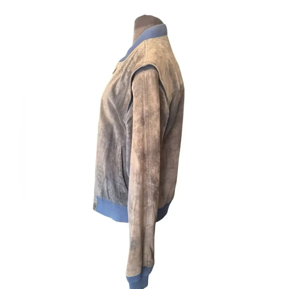 Vtg Suede Multi-Tone Patina Fade Distressed Retro Aviation Bomber Jacket Mens L